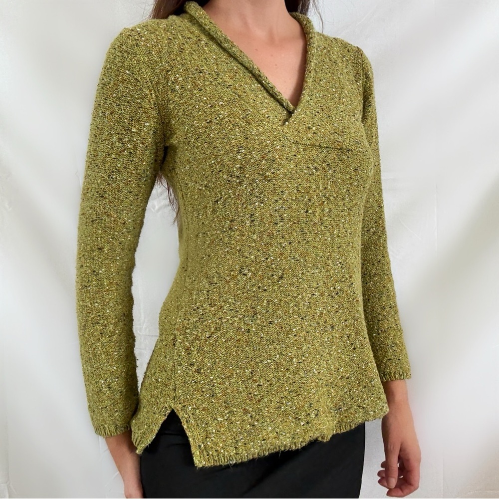 Vintage green knit sweater top long sleeve coldwater creek XS blouse